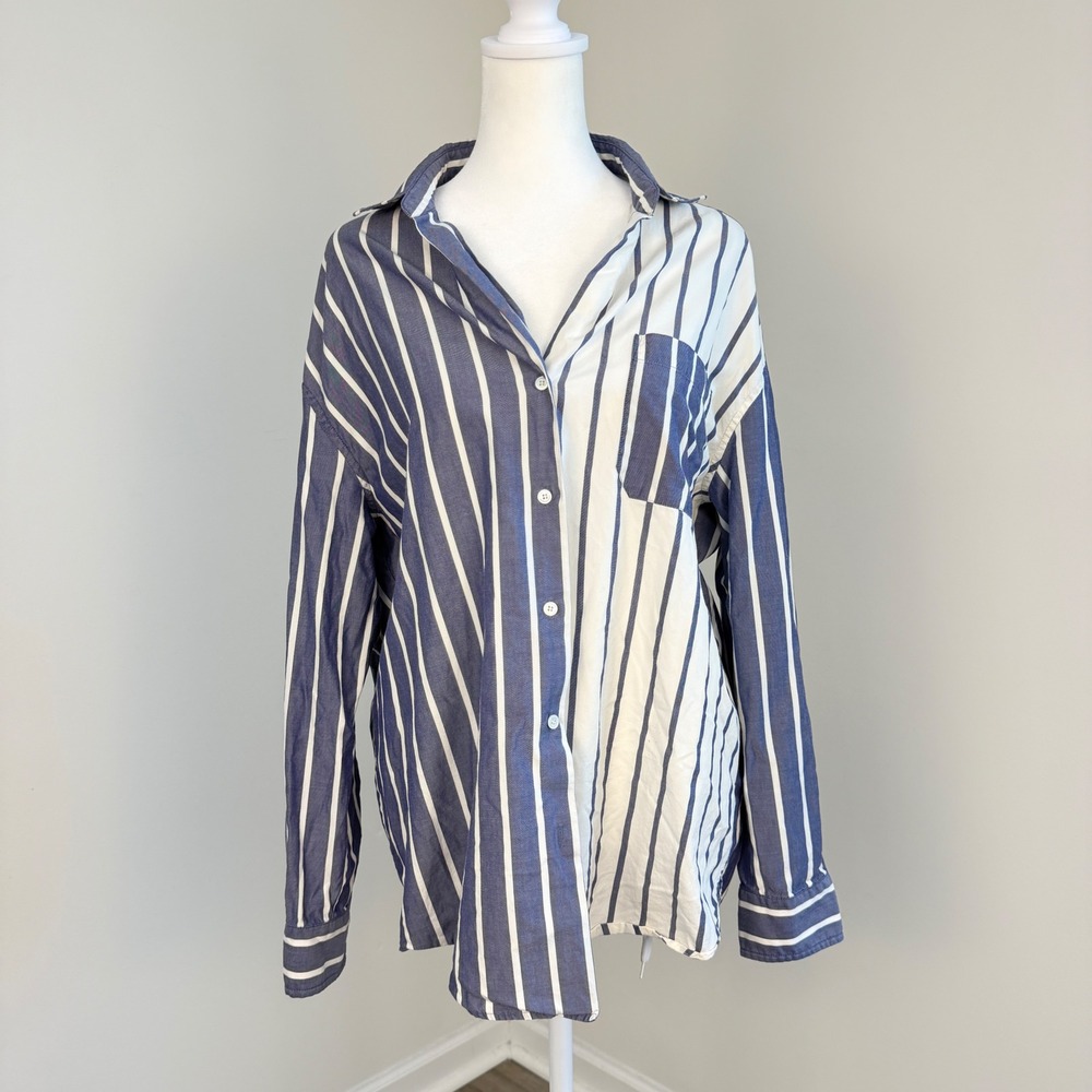 Weekend Max Mara Libano Shirt Blue White Stripe Oversized Cotton Button Down - Picture 2 of 9